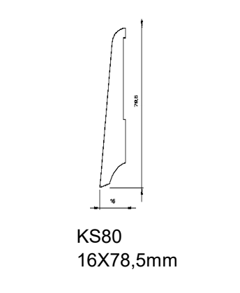 Drewniana listwa przypodłogowa lakierowana KS80 (240 cm x 7,9 cm x 1,6 cm) Dąb Biały lakier