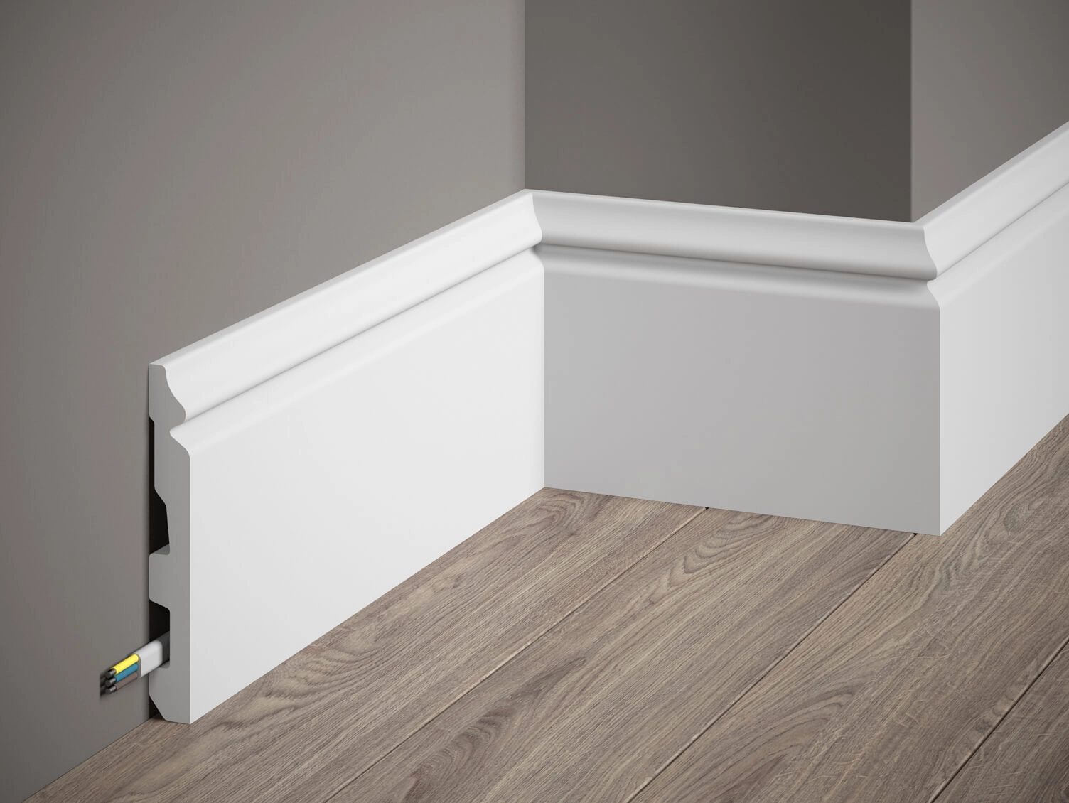 Listwa przypodłogowa Premium MD360P biała wym. 200 x 1.8 x 13.7 cm, z PolyForce