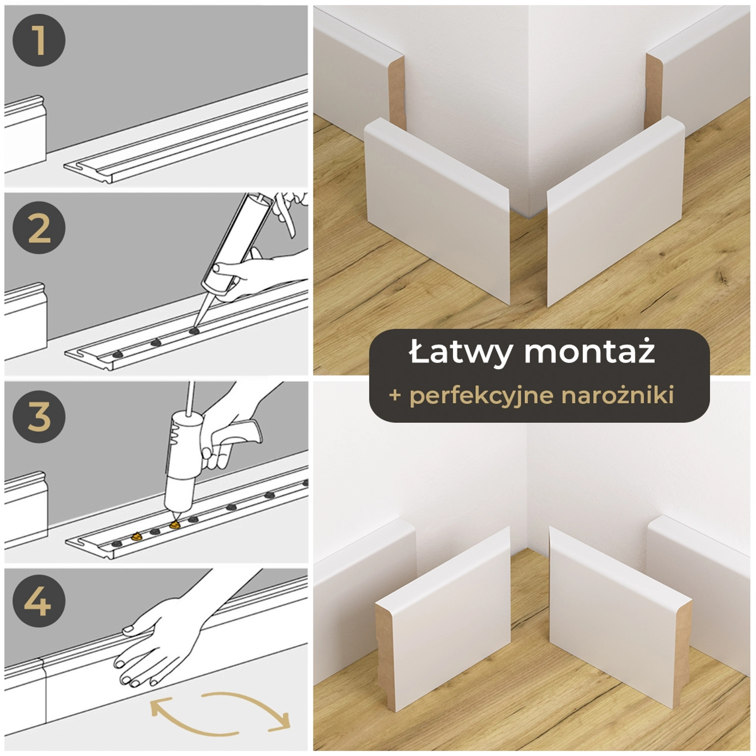 PRÓBKA 20 CM - Listwa przypodłogowa MDF lakierowana biała z wodoodporną powłoką TRIO 6cm