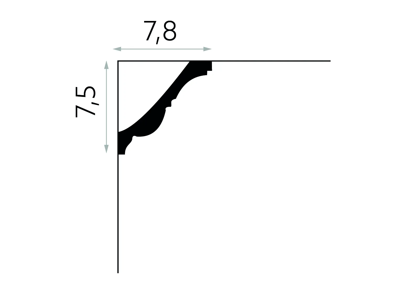 Listwa przysufitowa biała MDA008 wym. 200 x 7.8 x 7.5 cm, z ProFoam