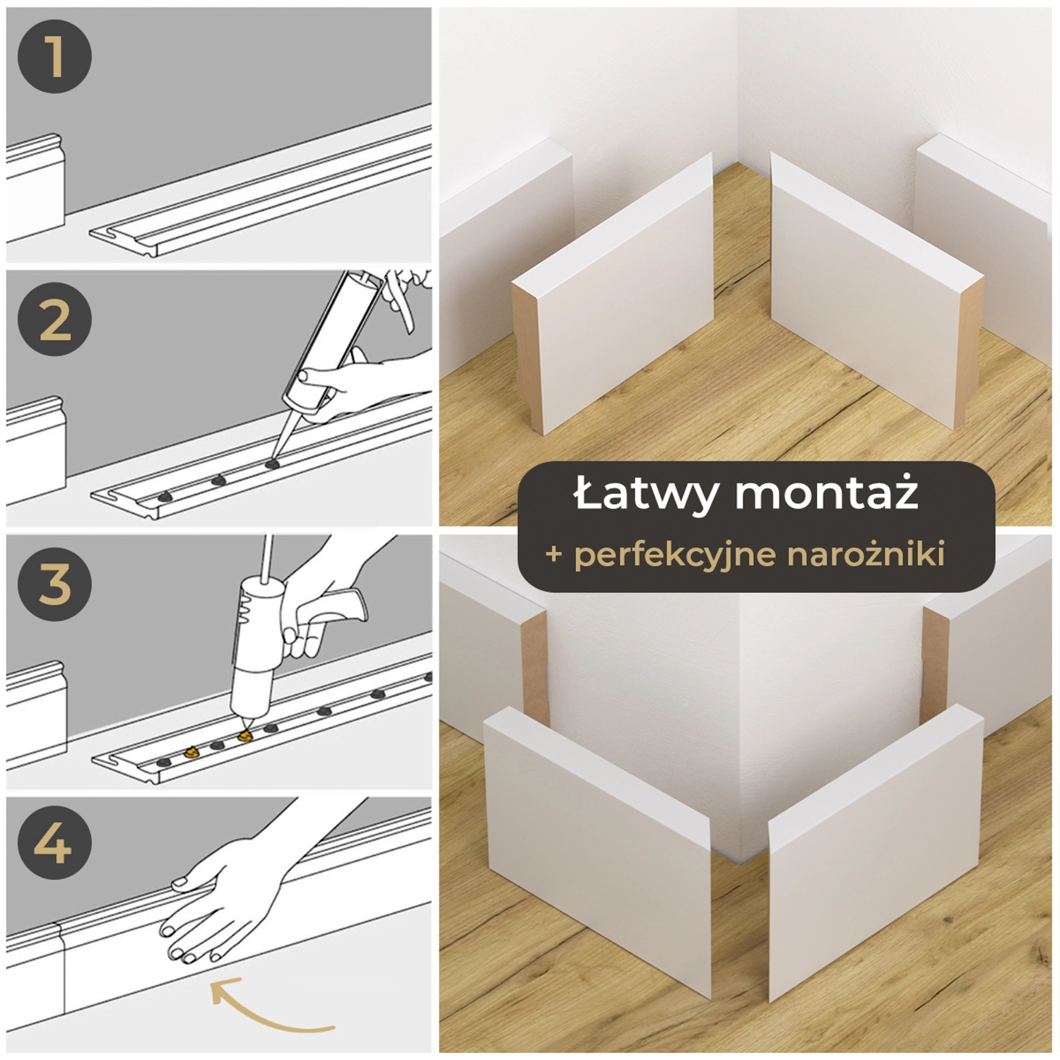 PRÓBKA 20 CM - Listwa przypodłogowa MDF lakierowana biała z wodoodporną powłoką PRIMA SLIM 10cm