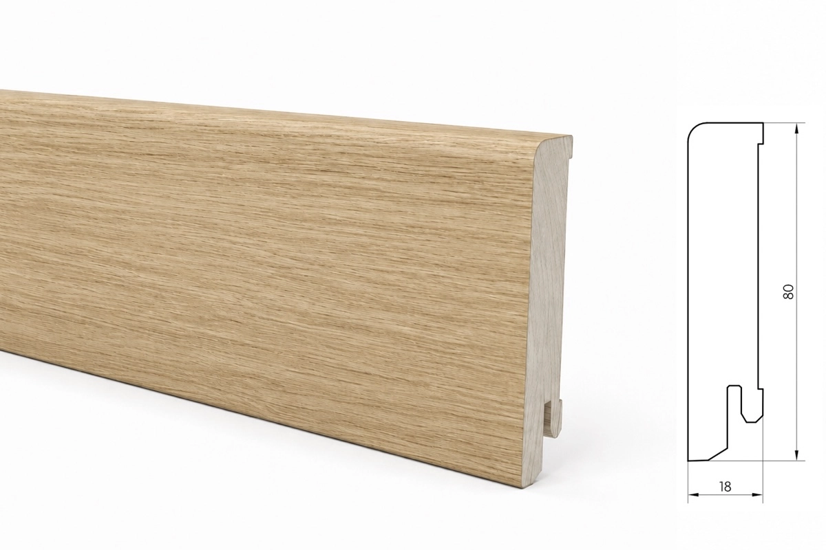 PRÓBKA 20 CM - Listwa przypodłogowa drewniana 80x18 mm - dąb lakierowany
