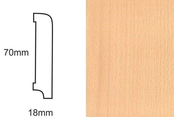 Listwa przypodłogowa fornirowana nielakierowana CP70 R10 (240 cm x 7 cm x 1,8 cm) buk