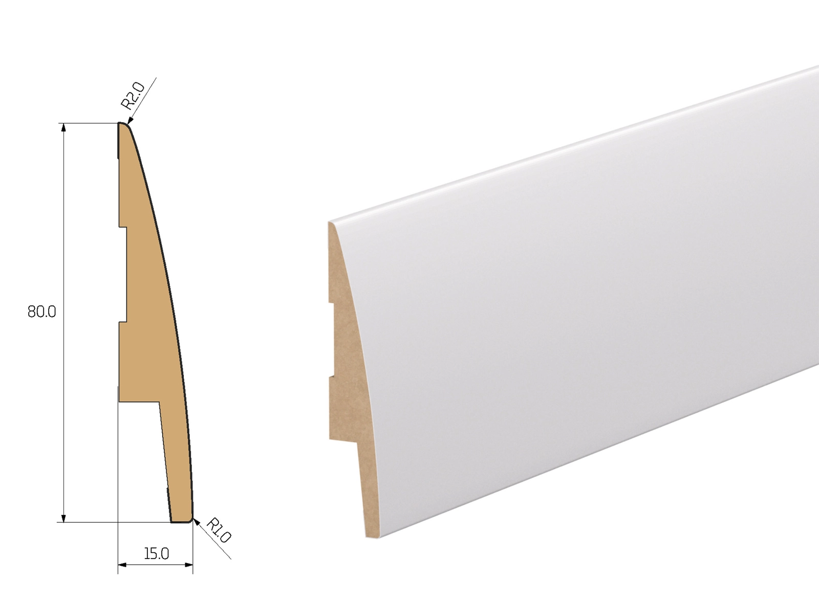 Listwa przypodłogowa MDF, Biała Premium, 8cm, MX-LUNA