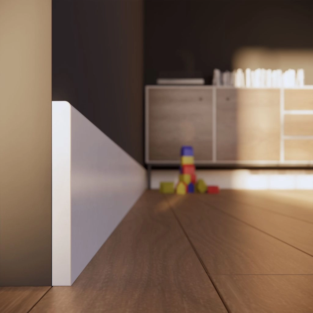 PRÓBKA 20 CM - Listwa przypodłogowa MDF TRIO R5, Biała Premium, 8cm