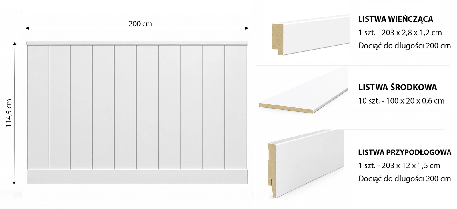 Boazeria ścienna LOFT do malowania - długość 200 cm, wysokość 114,5 cm + Farba szary RAL7047