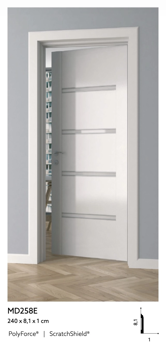 Obramowanie drzwi MD258E białe wym. 240 x 1 x 8.1 cm, z PolyForce
