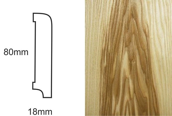 Listwa przypodłogowa fornirowana lakierowana CP80 R10 (240 cm x 8 cm x 1,8 cm) jesion ciemny