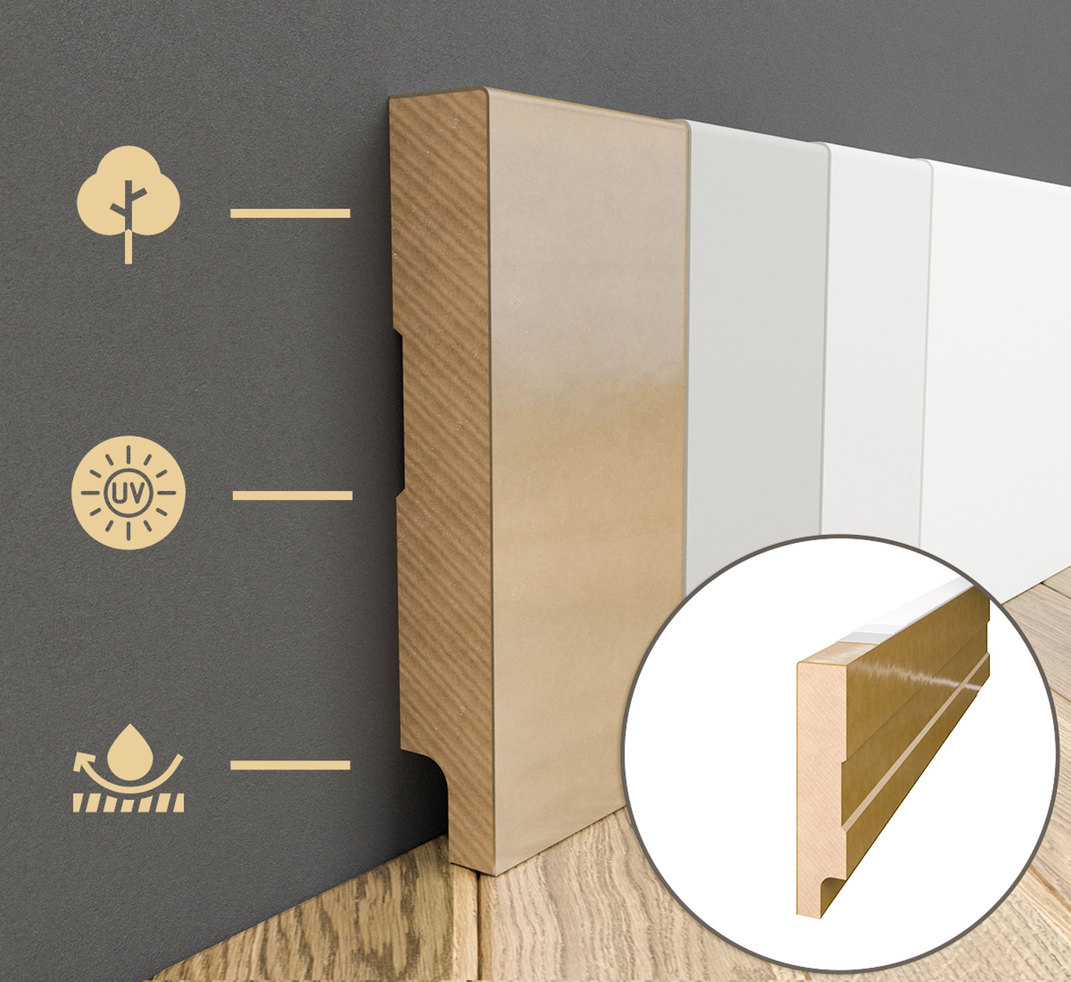 PRÓBKA 20 CM - Listwa przypodłogowa MDF lakierowana biała z wodoodporną powłoką PRIMA SLIM 10cm