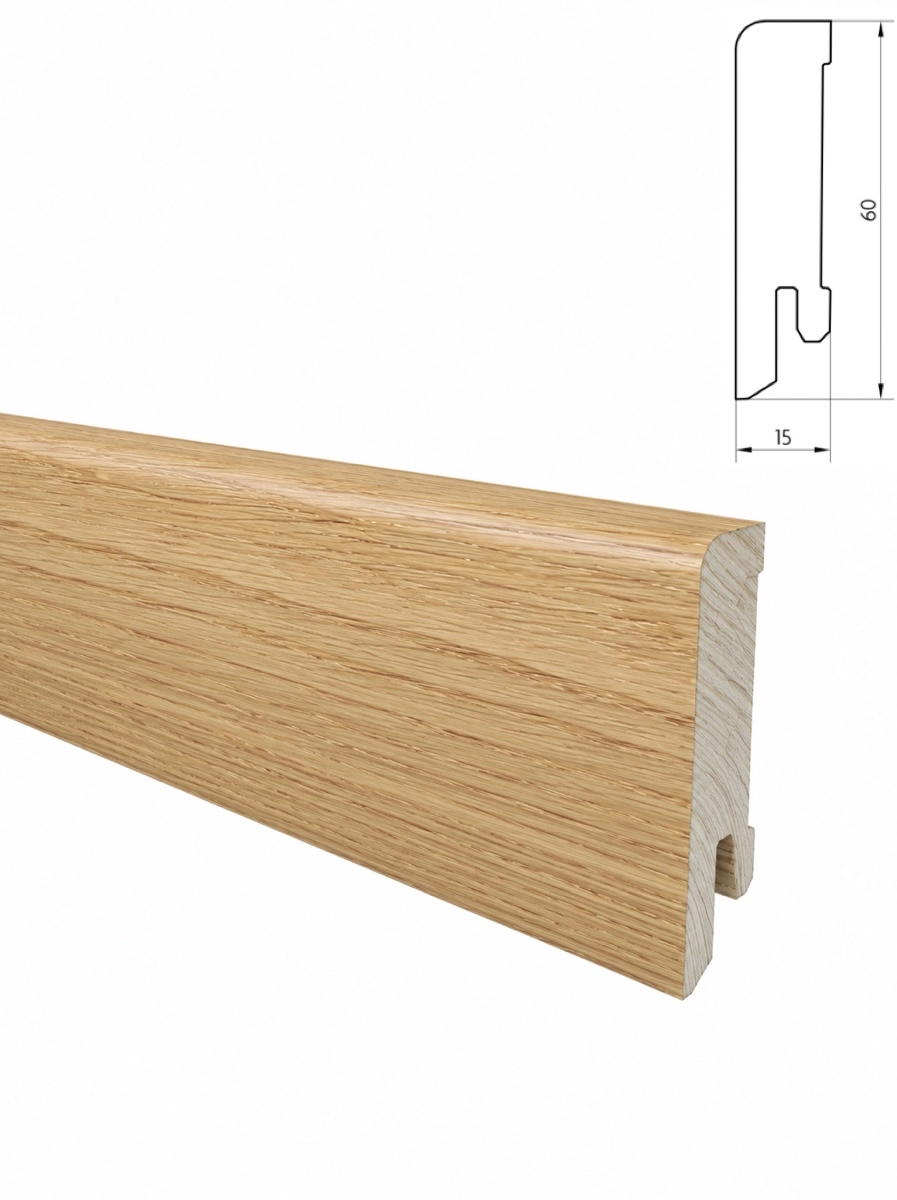 PRÓBKA 20 CM - Listwa przypodłogowa drewniana 60x15 mm - dąb lakierowany