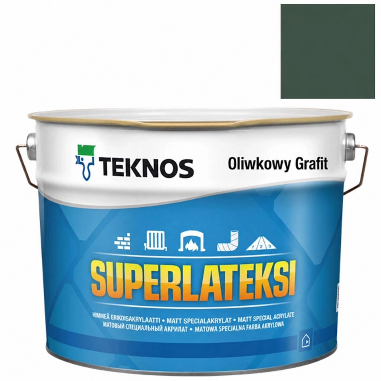 Teknos Superlateksi, matowa farba do boazerii, listew i sztukaterii, pojemność 0,9 L, kolor Grafit oliwkowy