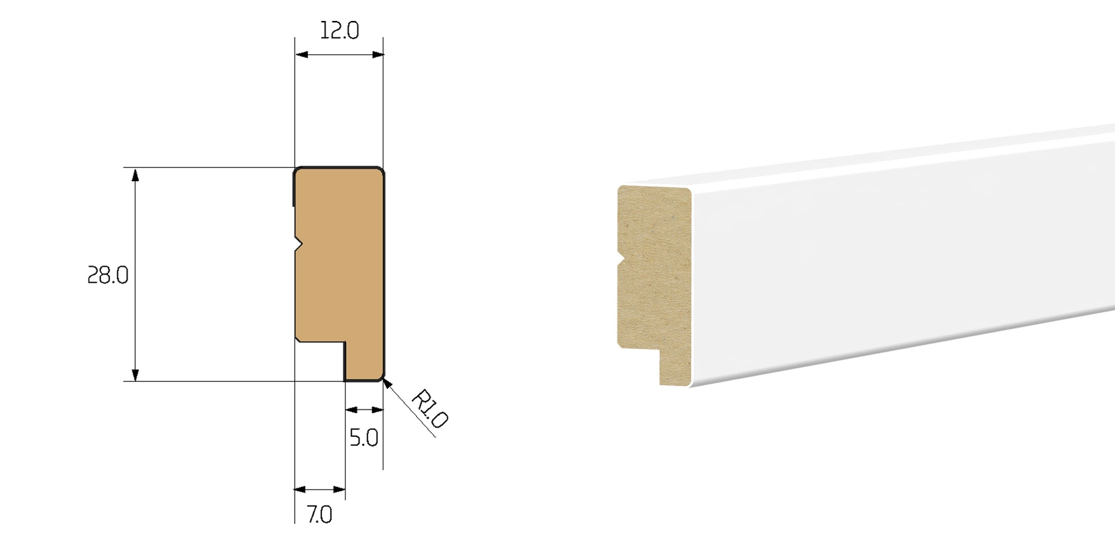 PRÓBKA 20 CM - Listwa wieńcząca do boazerii ściennej MDF - PLANO XL - Biala Premium
