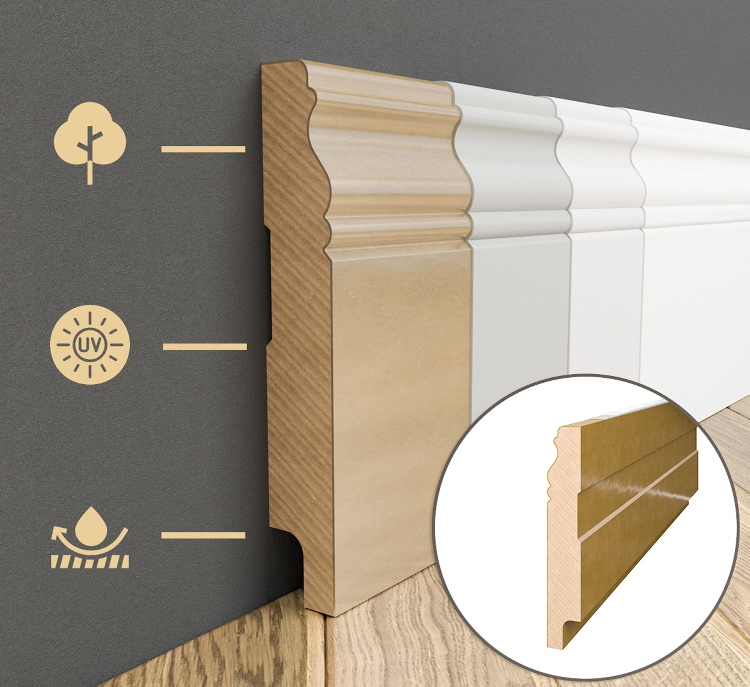 Listwa przypodłogowa MDF lakierowana biała z wodoodporną powłoką ALEXA 10cm