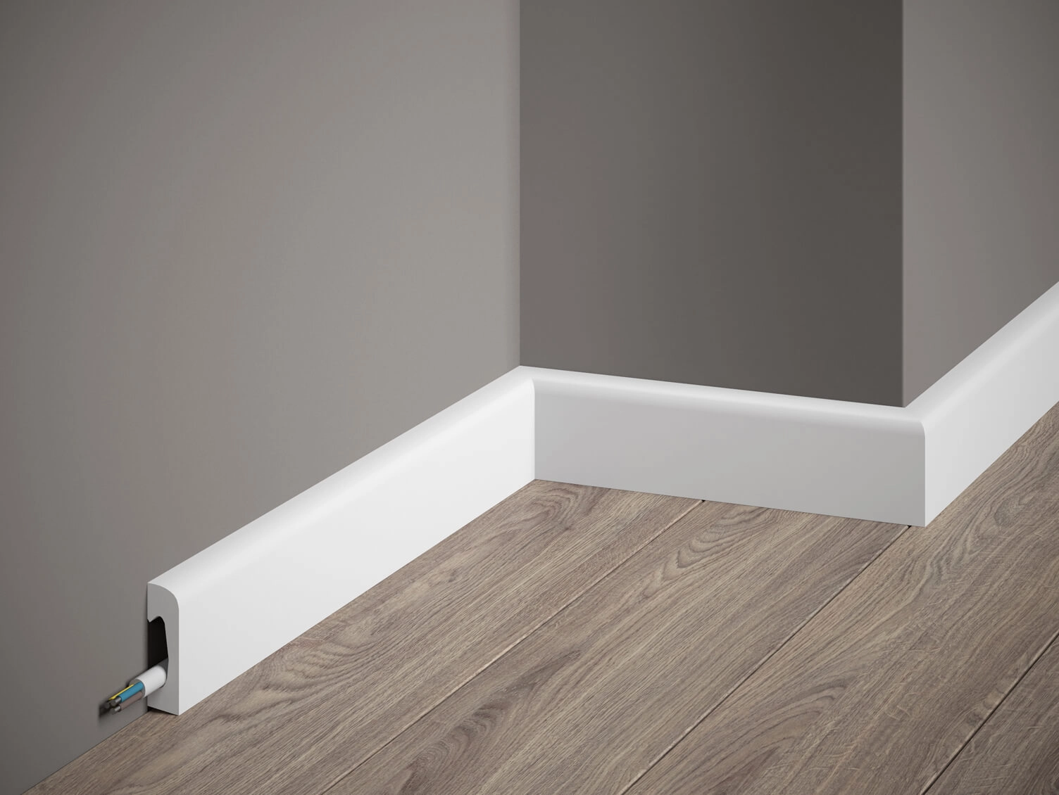 Listwa przypodłogowa Premium MD004P biała wym. 200 x 1.5 x 4.9 cm, z PolyForce