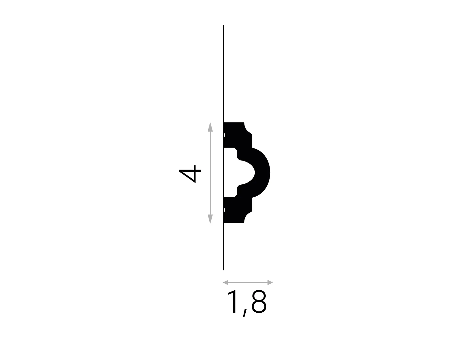 MD002 Listwa ścienna biała wym. 200 x 1.8 x 4 cm, z PolyForce