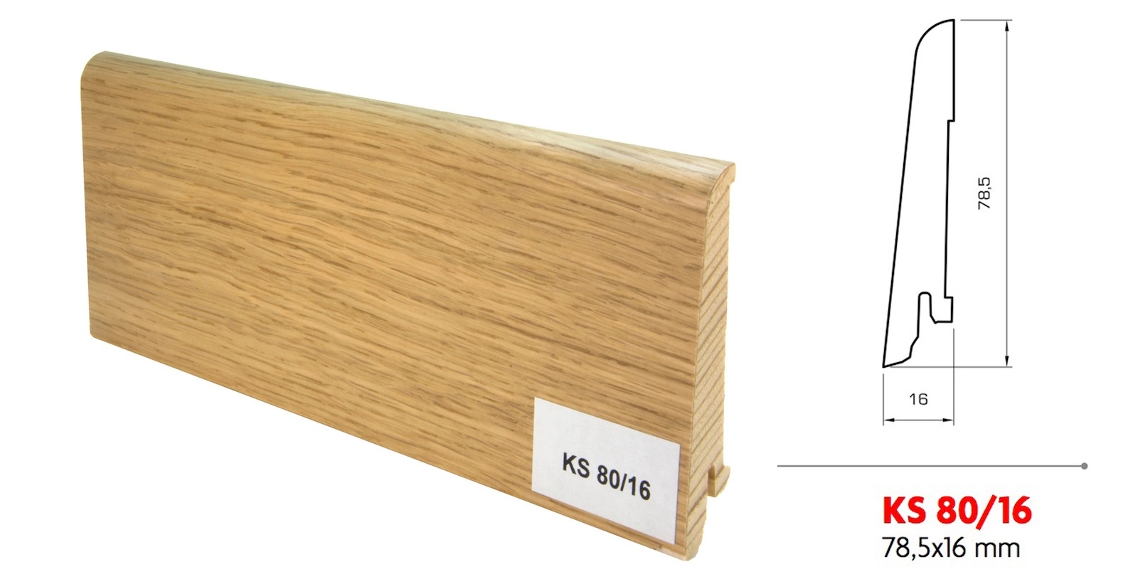 Drewniana listwa przypodłogowa lakierowana KS80 (240 cm x 7,8 cm x 1,6 cm) DĄB EUROPEJSKI
