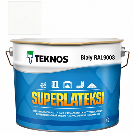 Teknos Superlateksi, matowa farba do boazerii, listew i sztukaterii, pojemność 0,9 L, kolor biały RAL9003