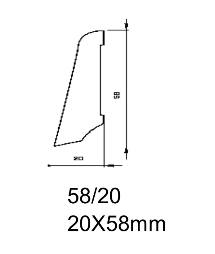 Drewniana listwa przypodłogowa lakierowana 58/20  (240 cm x 5,8 cm x 2 cm) DĄB EUROPEJSKI