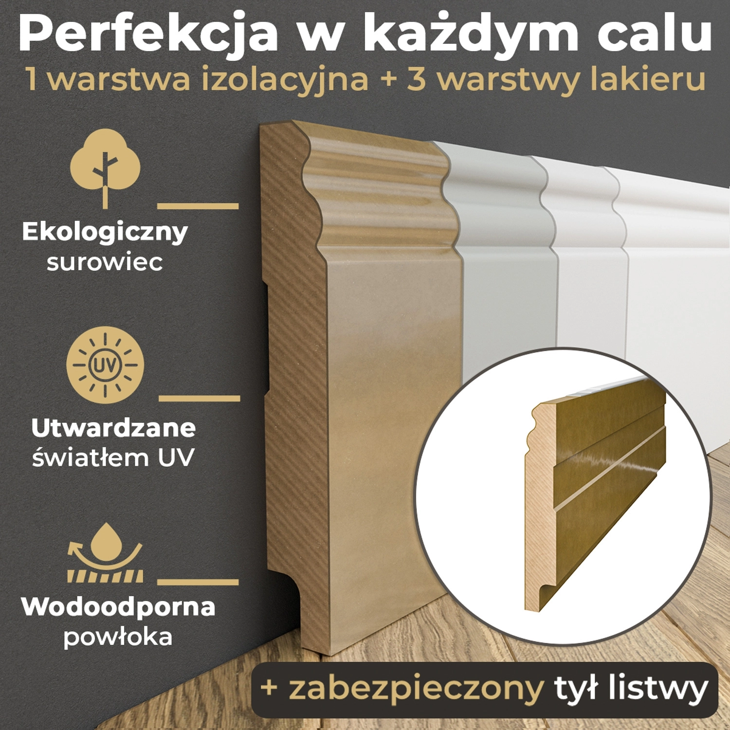 Narożnik zewnętrzny do listwy przypodłogowej lakierowany biały z wodoodporną powłoką ESTILO 8cm