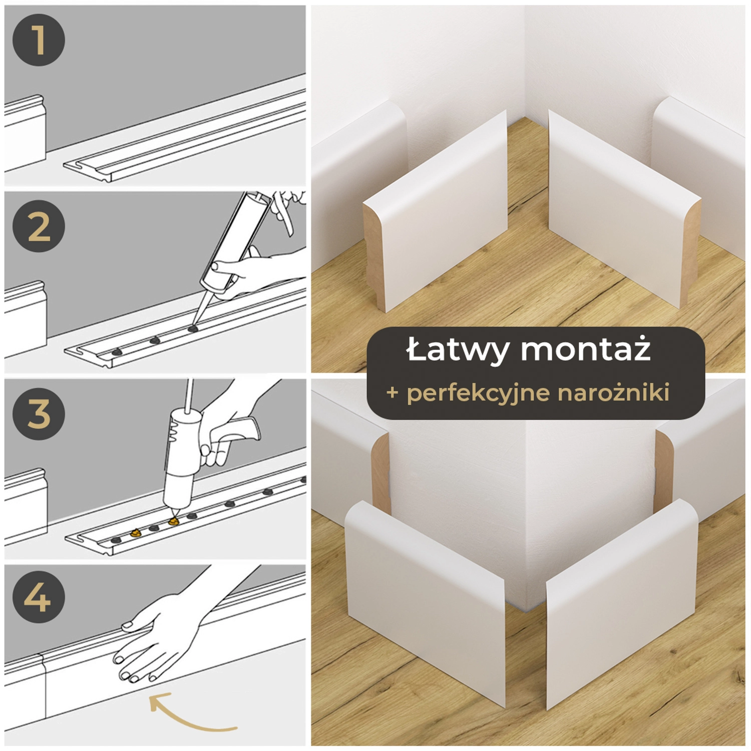 PRÓBKA 20 CM - Listwa przypodłogowa MDF lakierowana biała wilgocioodporna FOGE LB1 - 8cm