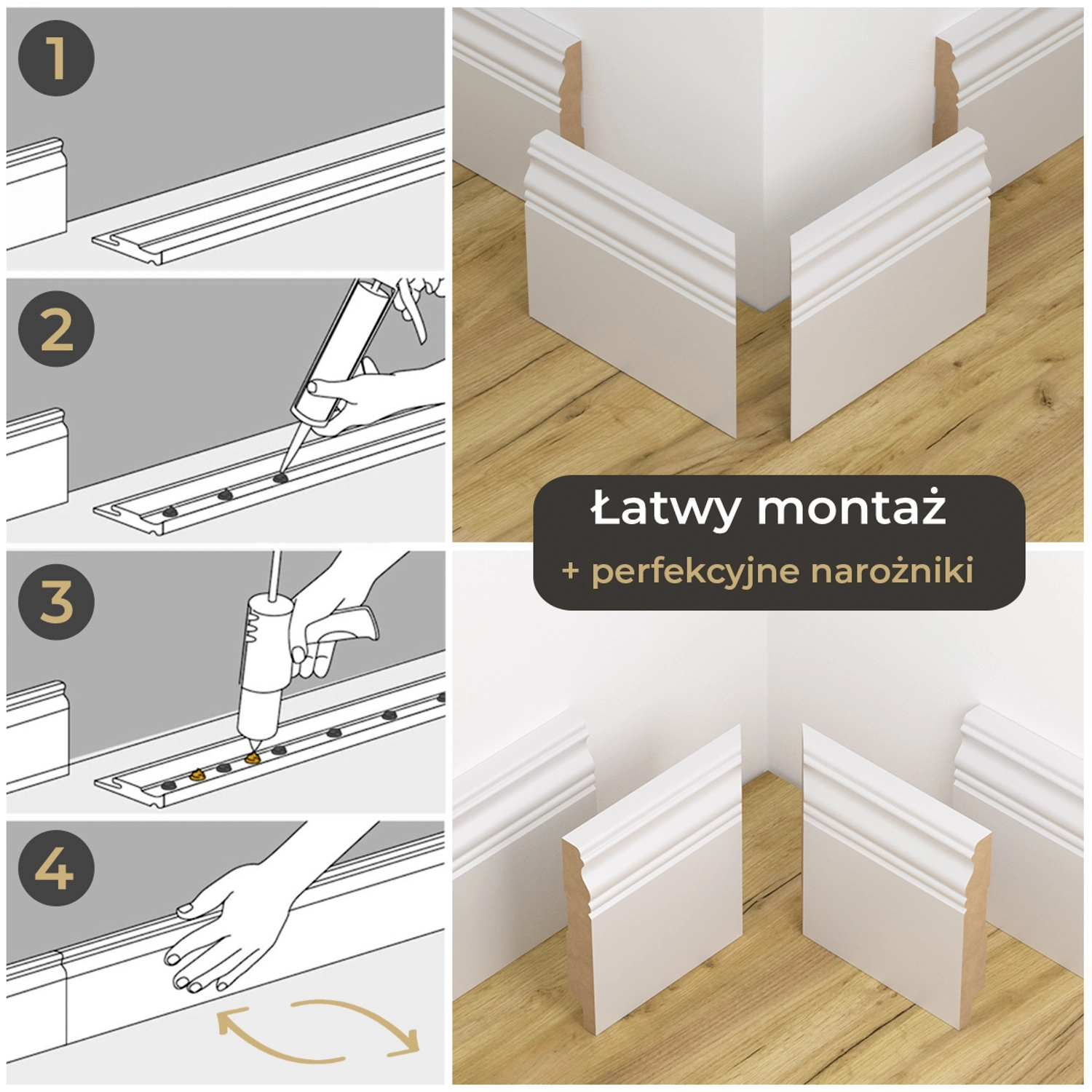 Listwa przypodłogowa MDF lakierowana biała z wodoodporną powłoką ALEXA 10cm