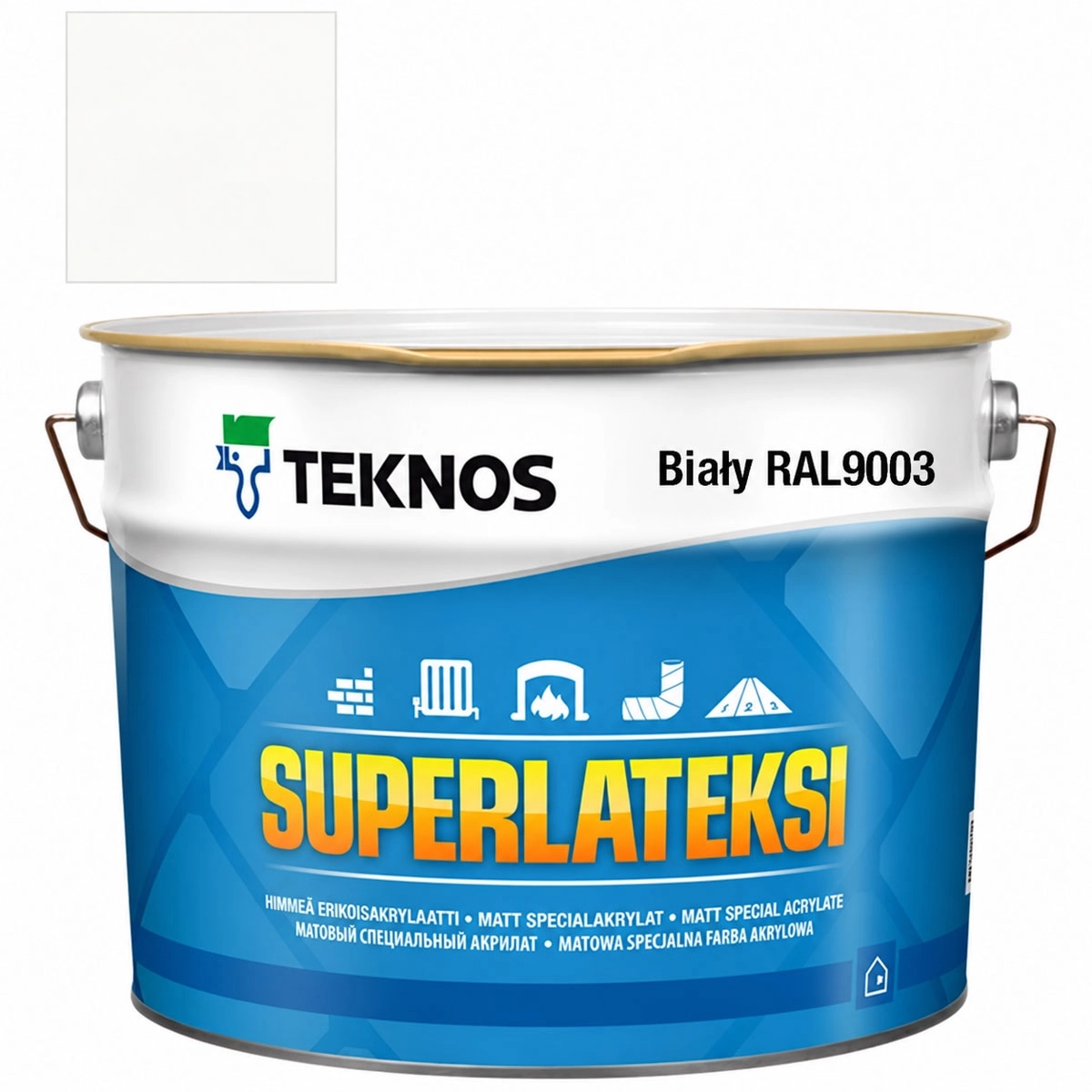 Teknos Superlateksi, matowa farba do boazerii, listew i sztukaterii, pojemność 0,9 L, kolor biały RAL9003