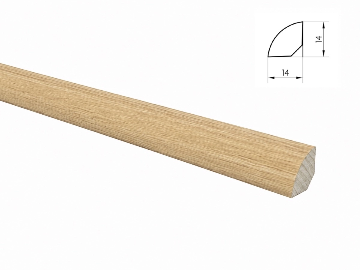 PRÓBKA 20 CM - Ćwierćwałek drewniany wypukły 14x14 mm - dąb lakierowany