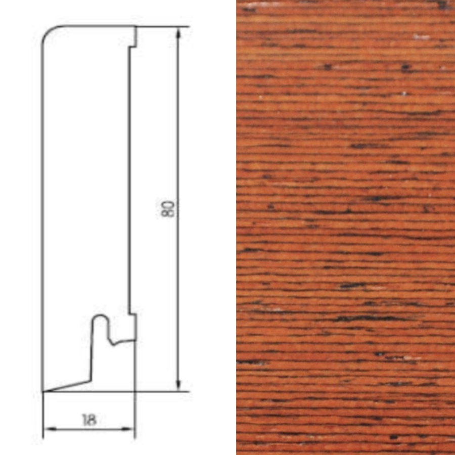 Drewniana listwa przypodłogowa lakierowana 80/18 (240 cm x 8 cm x 1,8 cm) Merbau