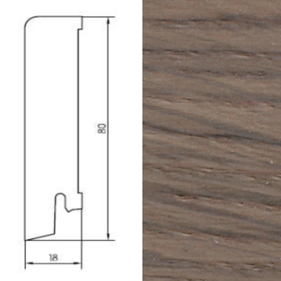 Drewniana listwa przypodłogowa lakierowana 80/18 (240 cm x 8 cm x 1,8 cm) Dąb Latte Macchiato