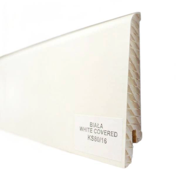 Listwa przypodłogowa biała drewno lakierowane KS80 (240 cm x 7,9 cm x 1,6 cm)