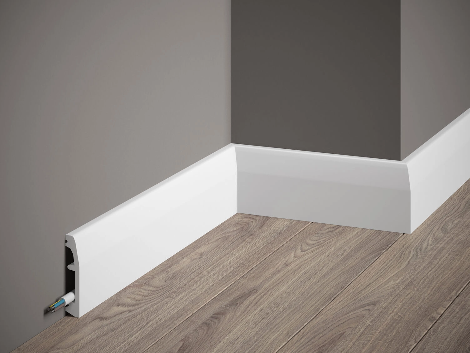 Listwa przypodłogowa MD017 biała wym. 200 x 1.4 x 6.9 cm, z PolyForce