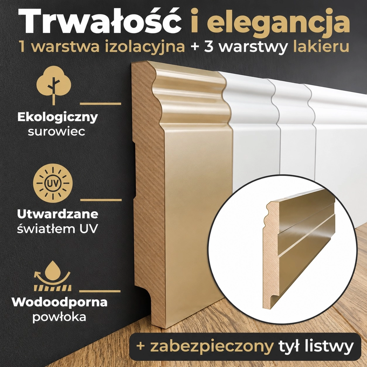 Listwa przypodłogowa MDF lakierowana biała z wodoodporną powłoką ESTILO 8cm