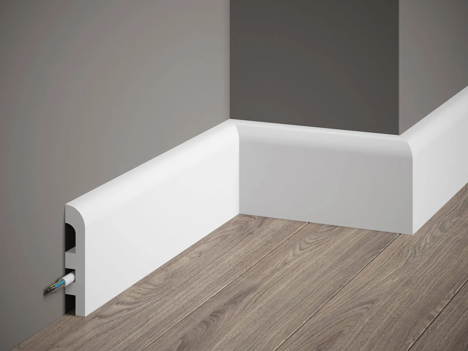 Listwa przypodłogowa MD355 biała wym. 200 x 1.8 x 9.7 cm, z PolyForce