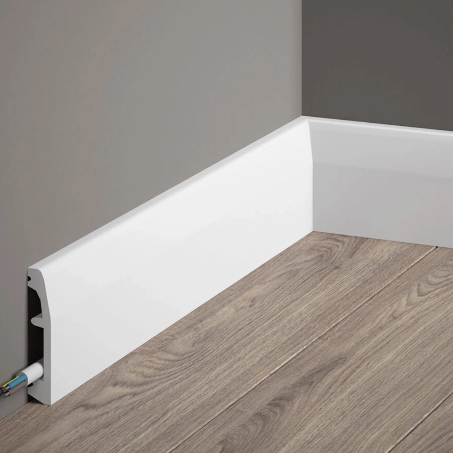 Listwa przypodłogowa Premium MD017P biała wym. 200 x 1.4 x 6.9 cm, z PolyForce